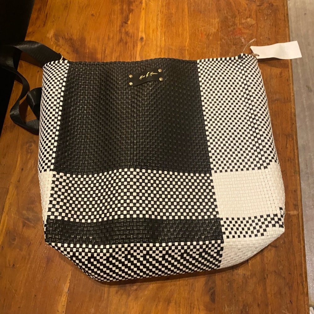 Mavis by Herrera sustainable crossbody bag in black and white pattern